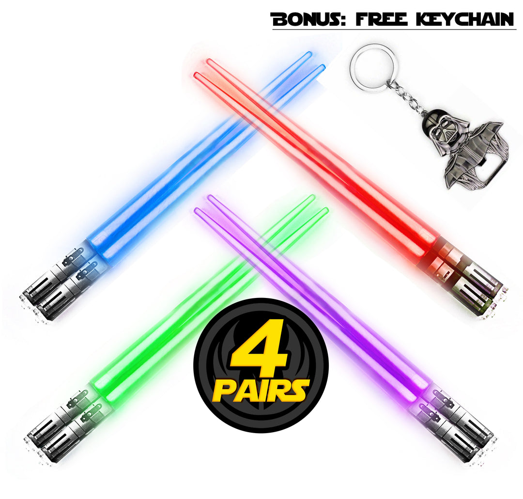 SABERCHOPS Lightsaber Chopsticks Reusable - Gift Box and Soft Carry Case - BONUS FREE DARTH VADER KEYCHAIN & BOTTLE OPENER