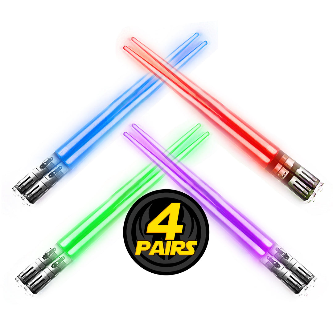 LIGHTSABER CHOPSTICKS LIGHT UP STAR WARS LED Glowing Light Saber Chop Sticks REUSABLE Sushi Lightup Sabers 4 Pairs