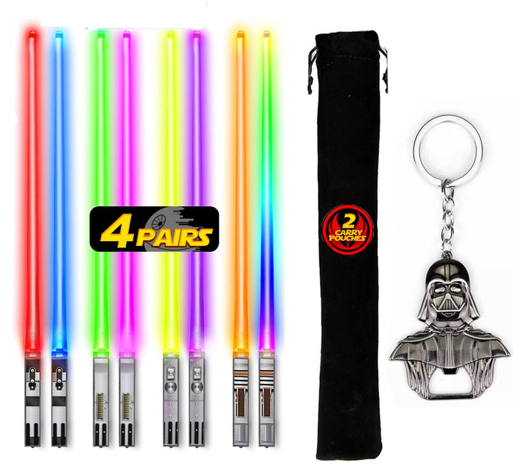 SABERCHOPS Lightsaber Chopsticks Reusable - Gift Box and Soft Carry Case - BONUS FREE DARTH VADER KEYCHAIN & BOTTLE OPENER