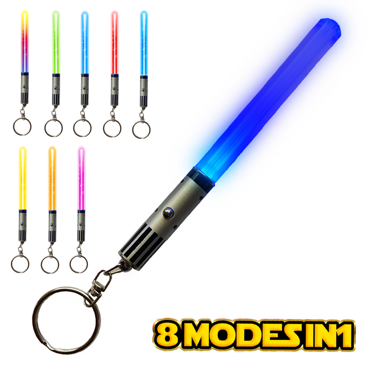 LED SABERS LIGHTSABER KEYCHAIN LIGHT UP LED STAR WARS Glowing Light Saber Key Chain -  8 COLOR MODES: Green, Blue, Red, Baby Blue, Pink, Yellow, White, Rainbow