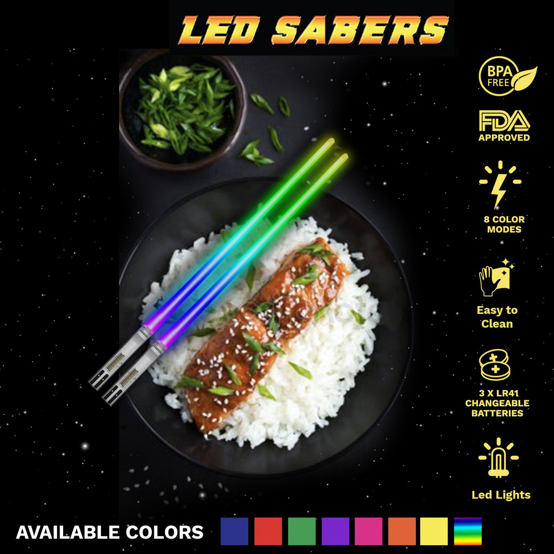 SABERCHOPS Lightsaber Chopsticks Reusable - Gift Box and Soft Carry Case - BONUS FREE DARTH VADER KEYCHAIN & BOTTLE OPENER