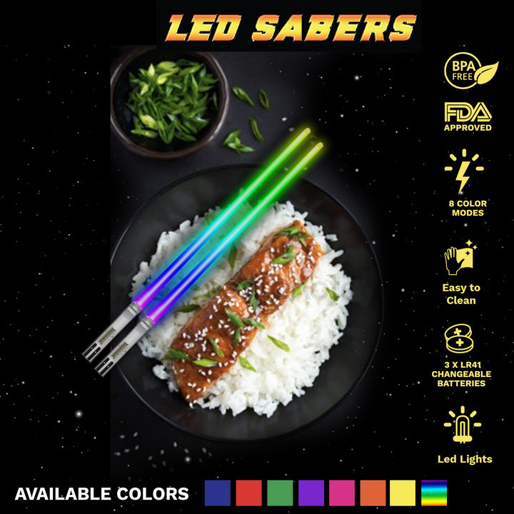SABERCHOPS Lightsaber Chopsticks Reusable - Gift Box and Soft Carry Case - BONUS FREE DARTH VADER KEYCHAIN & BOTTLE OPENER