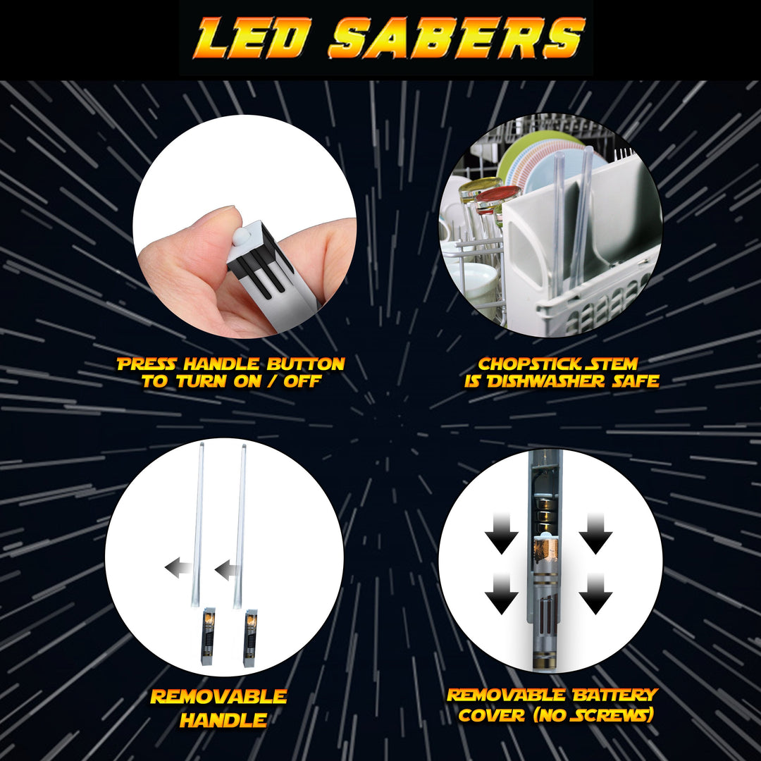SABERCHOPS Lightsaber Chopsticks Reusable - Gift Box and Soft Carry Case - BONUS FREE DARTH VADER KEYCHAIN & BOTTLE OPENER