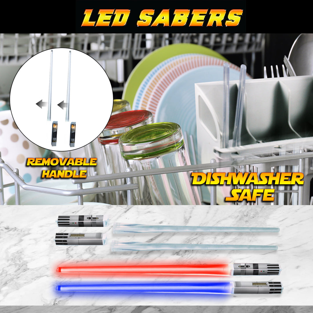 SABERCHOPS Lightsaber Chopsticks Reusable - Gift Box and Soft Carry Case - BONUS FREE DARTH VADER KEYCHAIN & BOTTLE OPENER