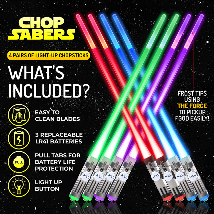 Chopsaber LIGHTSABER CHOPSTICKS LIGHT UP STAR WARS LED Glowing Light Saber Chop Sticks REUSABLE Sushi Lightup Sabers 4 Pairs Frost Tip