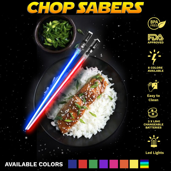 Chopsaber Lightsaber Chopsticks Light Up LED Reusable - 2 Pairs