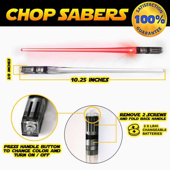 Chopsaber Lightsaber Chopsticks Light Up LED Reusable - 2 Pairs