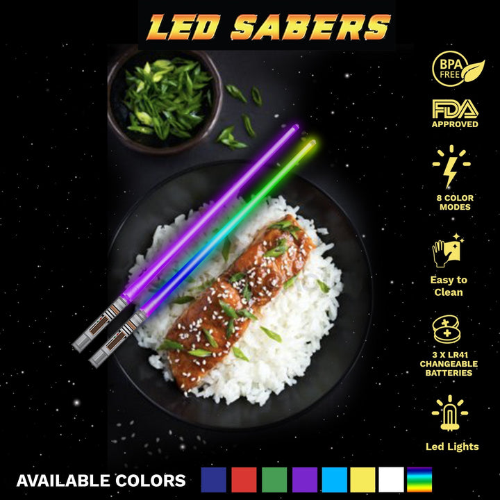 ChopSabers LIGHTSABER CHOPSTICKS Reusable - 8 Color Changing Modes - UPC 746211027176