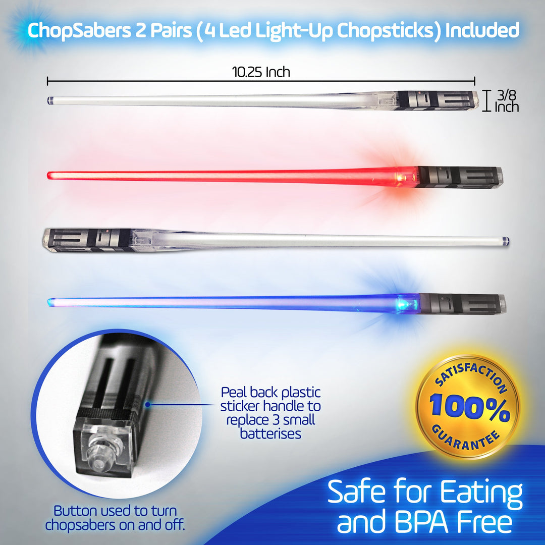 Chopsaber Lightsaber Chopsticks Light Up LED Reusable - 2 Pairs