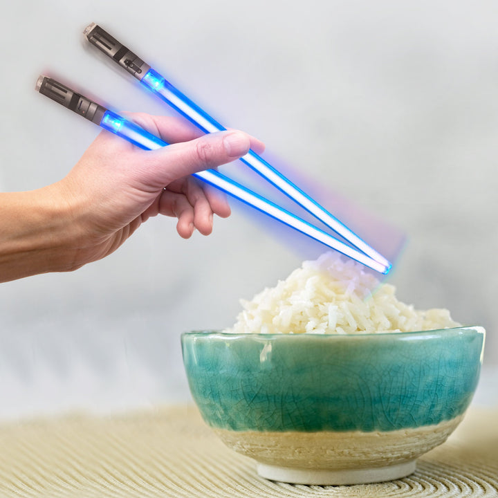 LIGHTSABER CHOPSTICKS LIGHT UP STAR WARS LED Glowing Light Saber Chop Sticks REUSABLE Sushi Lightup Sabers - Removable Handle - 1 Pair