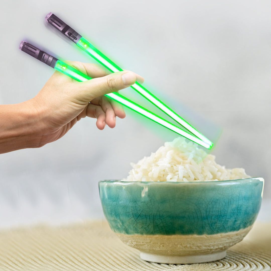 LIGHTSABER CHOPSTICKS LIGHT UP STAR WARS LED Glowing Light Saber Chop Sticks REUSABLE Sushi Lightup Sabers - Removable Handle - 1 Pair