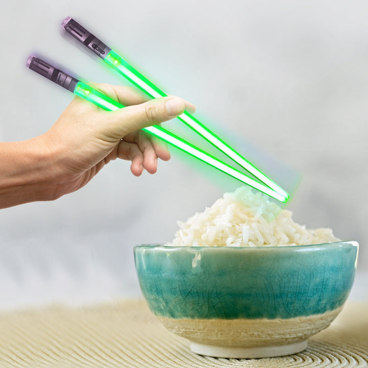 LIGHTSABER CHOPSTICKS LIGHT UP STAR WARS LED Glowing Light Saber Chop Sticks REUSABLE Sushi Lightup Sabers - Removable Handle - 1 Pair