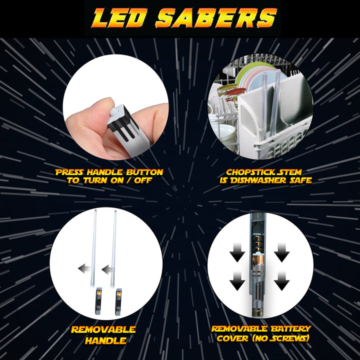 Lightsaber Chopsticks Reusable - Gift Box and Soft Carry Case - BONUS FREE MILLENNIUM FALCON KEYCHAIN & BOTTLE OPENER