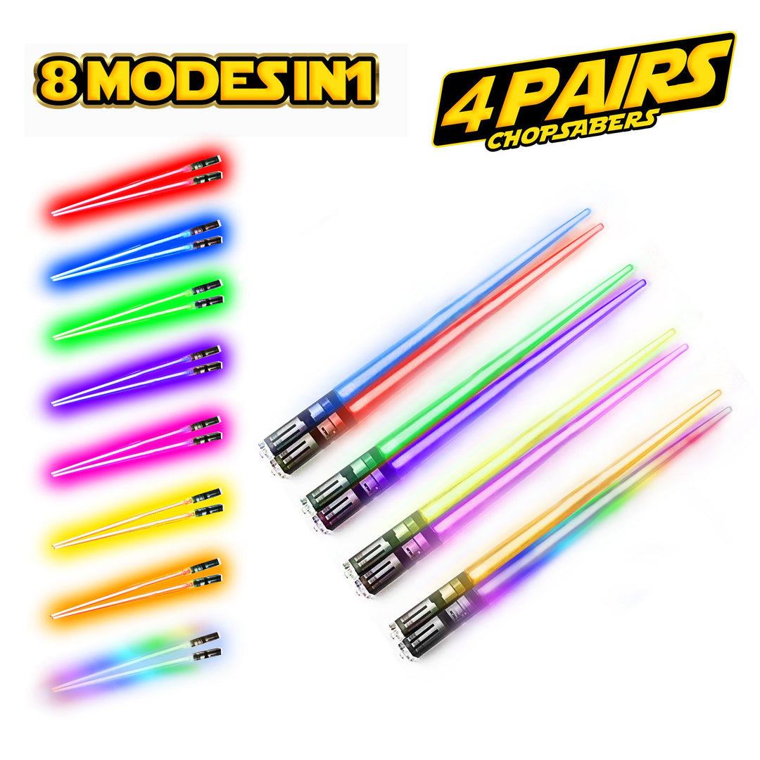 LIGHTSABER CHOPSTICKS LIGHT UP STAR WARS LED Glowing Light Saber Chop Sticks REUSABLE Sushi Lightup Sabers 4 Pairs