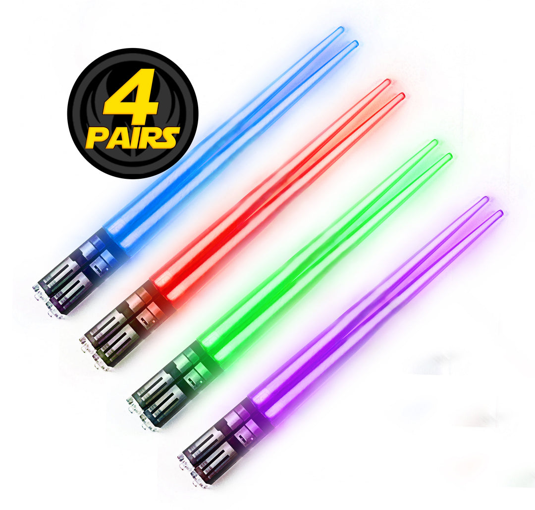 LIGHTSABER CHOPSTICKS LIGHT UP STAR WARS LED Glowing Light Saber Chop Sticks REUSABLE Sushi Lightup Sabers 4 Pairs