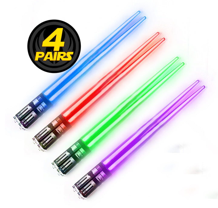 LIGHTSABER CHOPSTICKS LIGHT UP STAR WARS LED Glowing Light Saber Chop Sticks REUSABLE Sushi Lightup Sabers 4 Pairs