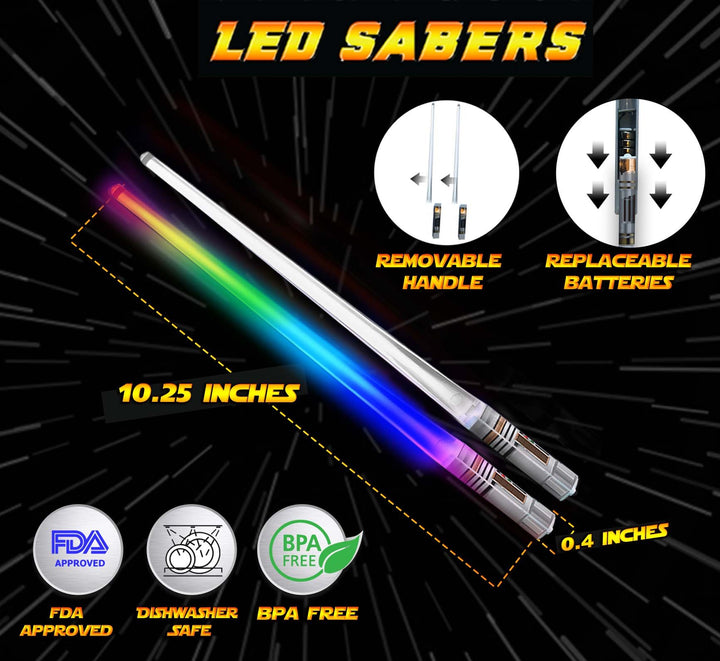 LIGHTSABER CHOPSTICKS LIGHT UP STAR WARS LED Glowing Light Saber Chop Sticks REUSABLE Sushi Lightup Sabers - Removable Handle - 4 Pairs