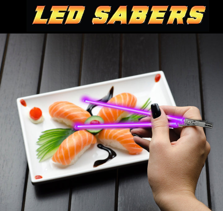 LIGHTSABER CHOPSTICKS LIGHT UP STAR WARS LED Glowing Light Saber Chop Sticks REUSABLE Sushi Lightup Sabers - Removable Handle - 4 Pairs